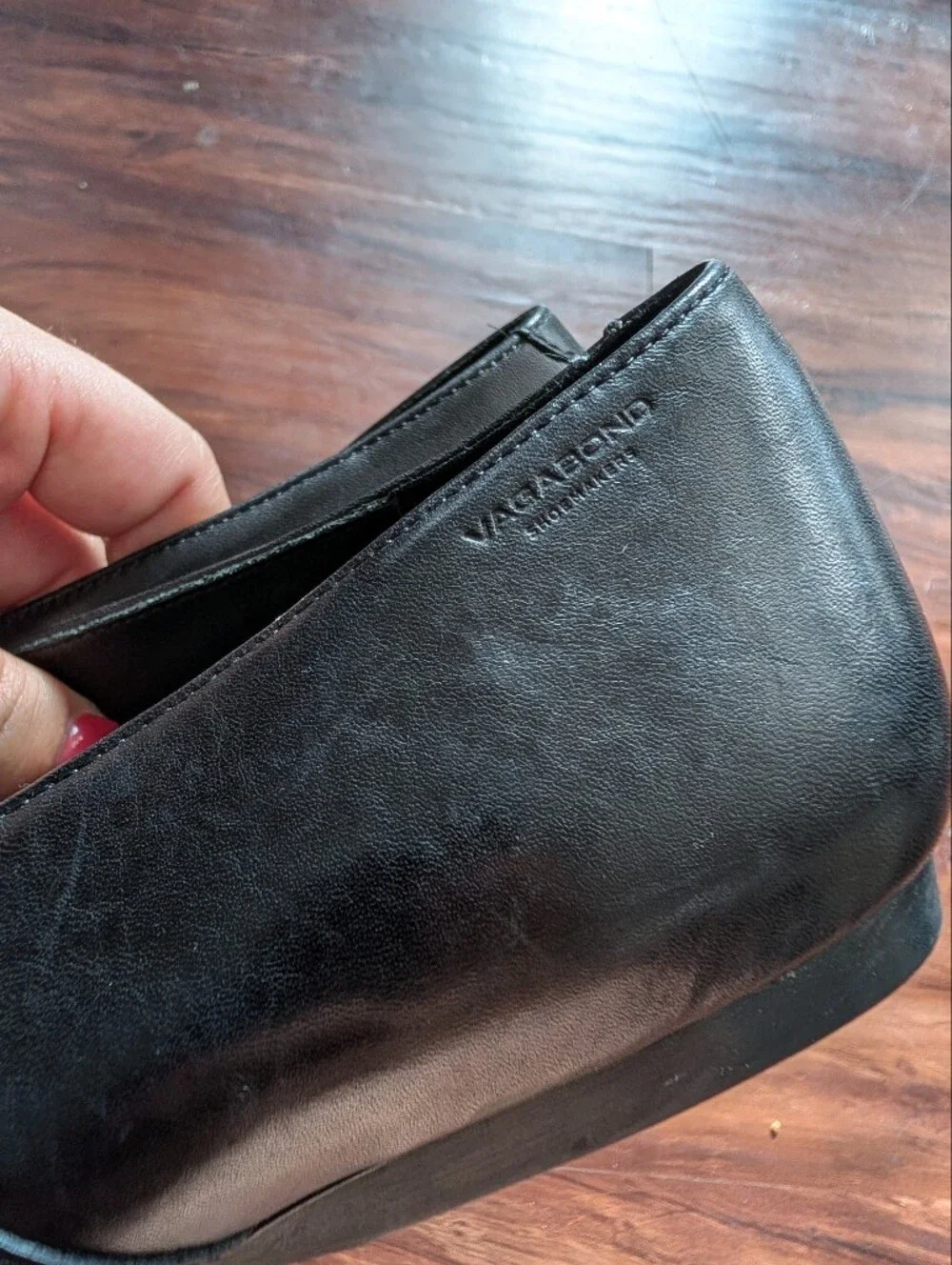 Vagabond Wioletta Buckle Strap Pointed Ballet Flats in Black Leather